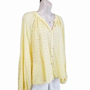 Free People top eyelet balloon sleeves yellow S